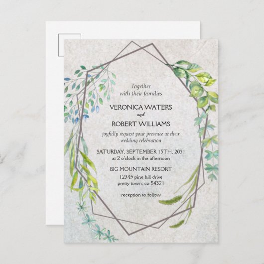 Rustic Eucalyptus Waterverf Greenery Wedding Uitnodiging Briefkaart (Voorkant / Achterkant)
