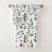 Rustic Eucalyptus Waterverf Pattern Monogram Bad Handdoek (Insitu)