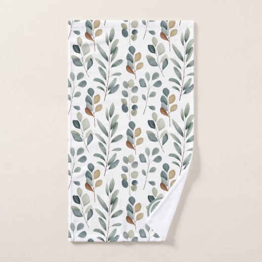 Rustic Eucalyptus Waterverf Pattern Monogram Bad Handdoek (Handdoek)