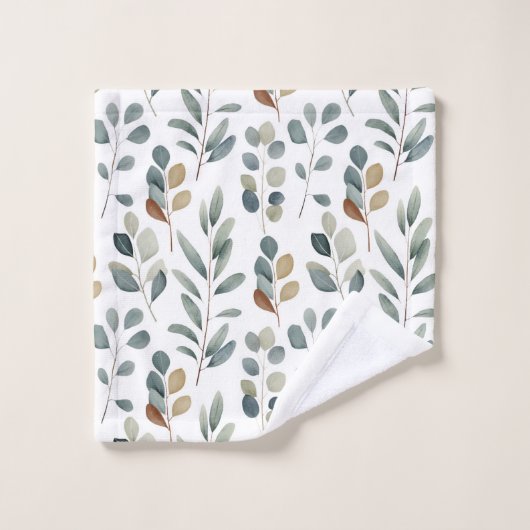 Rustic Eucalyptus Waterverf Pattern Monogram Bad Handdoek (Wasdoekje)