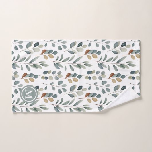 Rustic Eucalyptus Waterverf Pattern Monogram Bad Handdoek (Handdoek)