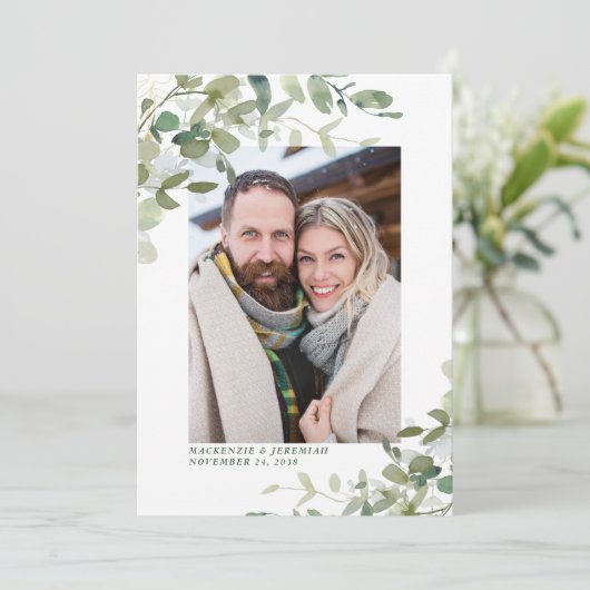 Rustic Eucalyptus Wedding Photo Save the Date (Staand voorkant)
