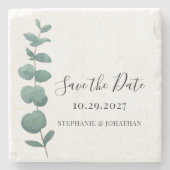 Rustic Eucalyptus Wedding Save the Date Stenen Onderzetter (Voorkant)