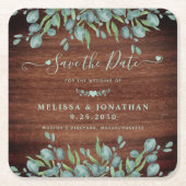 Rustic Eucalyptus Wood Weddenschap bewaart de datu Kartonnen Onderzetters (Voorkant)