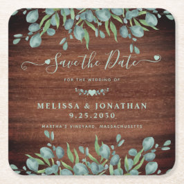 Rustic Eucalyptus Wood Weddenschap bewaart de datu Kartonnen Onderzetters