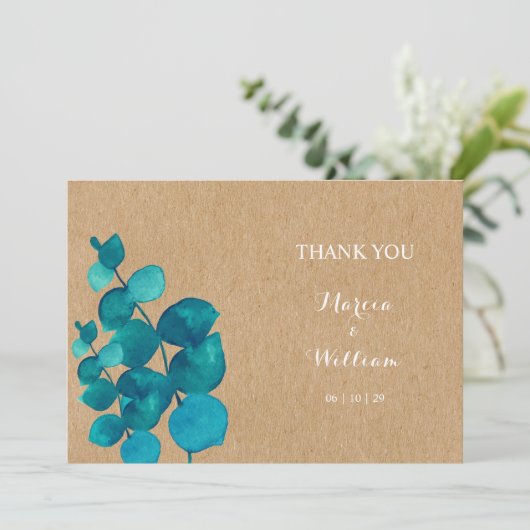 Rustic Eucalyptus Woodland Weddenschap Bedankkaart (Staand voorkant)