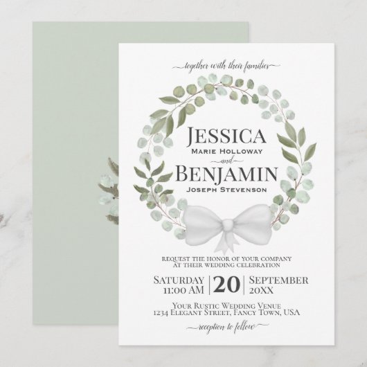 Rustic Eucalyptus Wreath Elegant Boho Wedding Kaart (Voorkant / Achterkant)