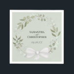 Rustic Eucalyptus Wreath Elegant Green Wedding Servet<br><div class="desc">Deze mooie papieren luiers zijn perfect voor een lente trouwreceptie. Ze hebben een prachtige handbeschilderde waterverf met scharen van eucalyptusbladeren, en bladeren in schoppen van mos en groen op een lichtmuntkleurige achtergrond, met je namen en de trouwdatum erin. Rustisch, elegant en chic, deze borden zijn een geweldige aanvulling op elke...</div>