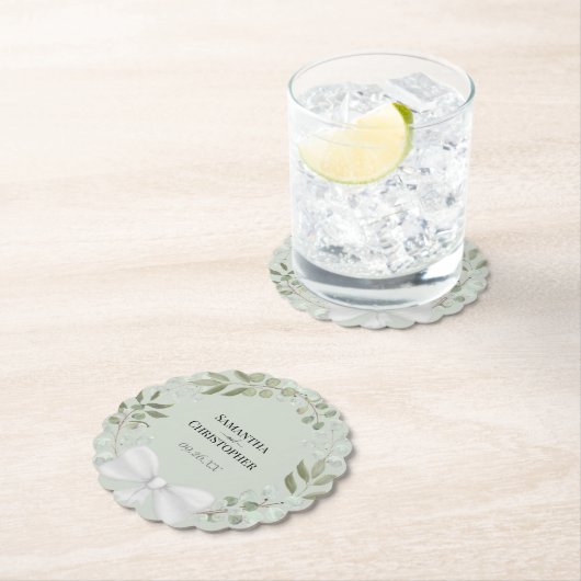 Rustic Eucalyptus Wreath Sage Green Wedding Paper Kartonnen Onderzetters (Insitu)