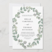 Rustic Eucalyputus Dusty Blue Wedding Invitation Kaart (Voorkant)