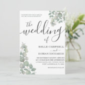 Rustic Eucalyputus Dusty Blue Wedding Invitation Kaart (Staand voorkant)