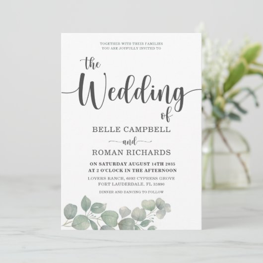 Rustic Eucalyputus Dusty Blue Wedding Kaart (Staand voorkant)