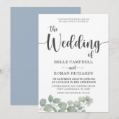 Rustic Eucalyputus Dusty Blue Wedding Kaart (Voorkant / Achterkant)