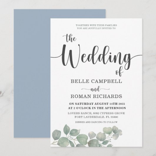 Rustic Eucalyputus Dusty Blue Wedding Kaart (Voorkant / Achterkant)