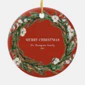Rustic Eucalytus en Pine Wreate kerstfoto Keramisch Ornament (Achterkant)