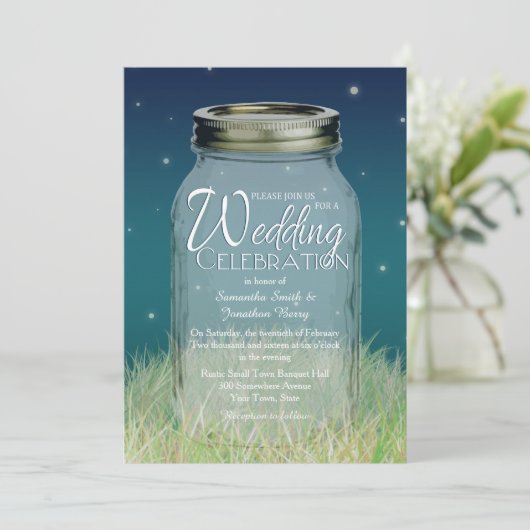 Rustic Evening Mason Jar Wedding Uitnodiging (Staand voorkant)