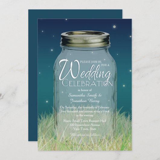 Rustic Evening Mason Jar Wedding Uitnodiging (Voorkant / Achterkant)