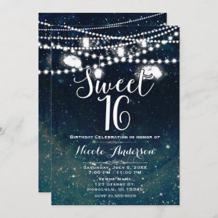 Rustic Evening Night Sky Mason Jar Lights SWEET 16 Kaart
