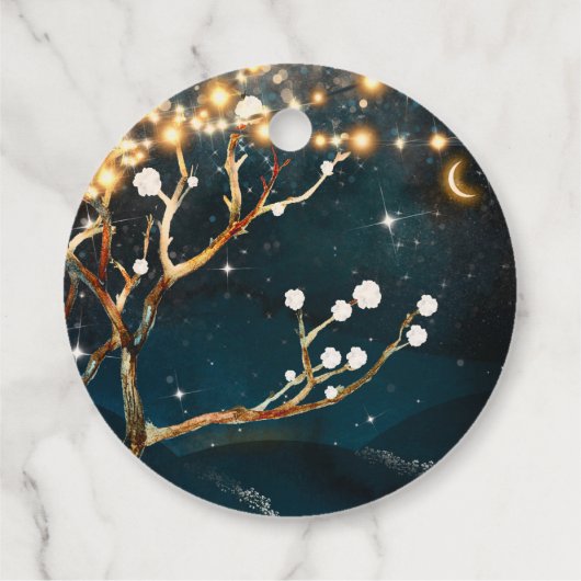 Rustic Evening Tree Lights Sterrennacht Wedding Bedankjes Labels (Achterkant)