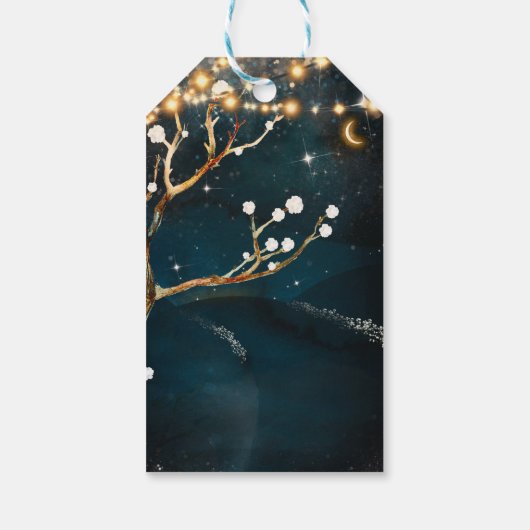 Rustic Evening Tree Lights Sterrennacht Wedding Cadeaulabel (Achterkant)