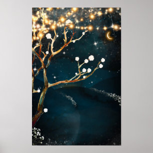 Rustic Evening Tree Lights Sterrennacht Wedding Poster