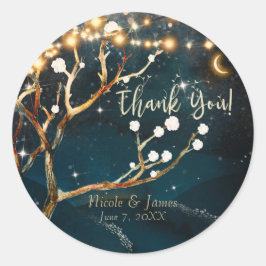 Rustic Evening Tree Lights Sterrennacht Wedding Ronde Sticker