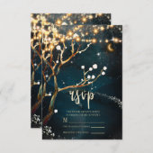 Rustic Evening Tree Lights Sterrennacht Wedding RSVP Kaartje (Voorkant / Achterkant)