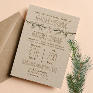 Rustic Evergreen Branches Wedding Invite Kaart