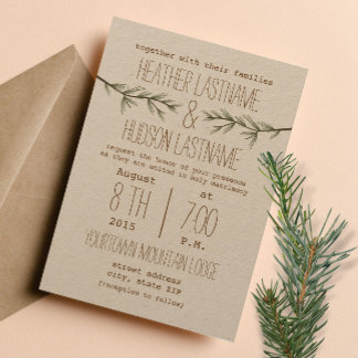 Rustic Evergreen Branches Wedding Invite Kaart