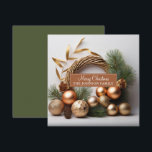 Rustic Evergreen en Houten Krans Feestdagenkaart<br><div class="desc">Een elegante moderne kerstkrans van groen en hout,  met rustieke boho decoraties en dennenappels.</div>