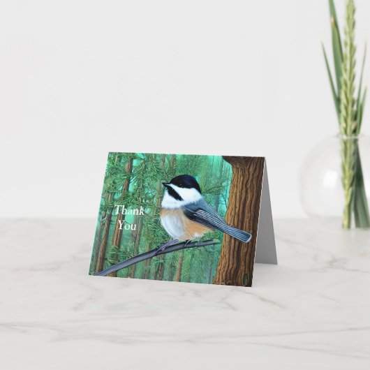Rustic Evergreen Pine Chickadee Bedankkaart (Voorkant)