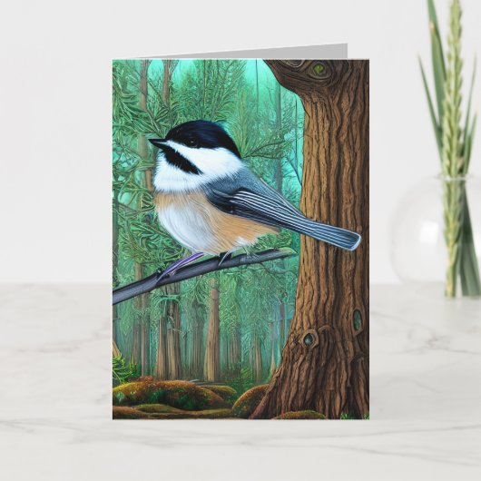 Rustic Evergreen Pine Chickadee Bedankkaart (Voorkant)