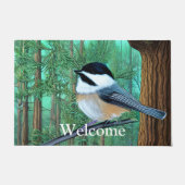 Rustic Evergreen Pine Chickadee Deurmat (Voorkant)