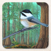Rustic Evergreen Pine Chickadee Kartonnen Onderzetters (Voorkant)
