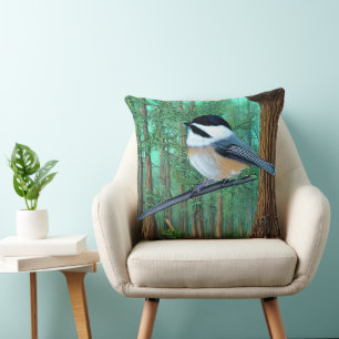 Rustic Evergreen Pine Chickadee Kussen