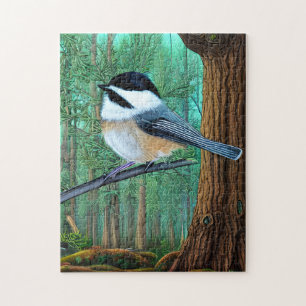 Rustic Evergreen Pine Chickadee Legpuzzel