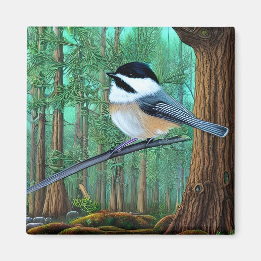Rustic Evergreen Pine Chickadee Magneet (Voorkant)