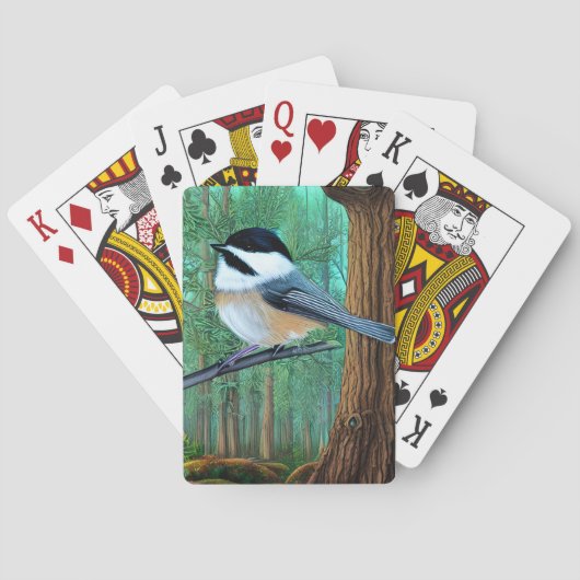 Rustic Evergreen Pine Chickadee Pokerkaarten (Achterkant)