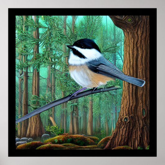 Rustic Evergreen Pine Chickadee Poster (Voorkant)
