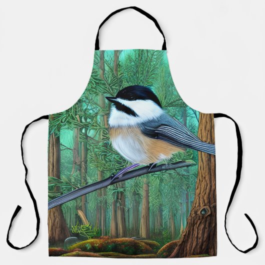 Rustic Evergreen Pine Chickadee Schort (Voorkant)