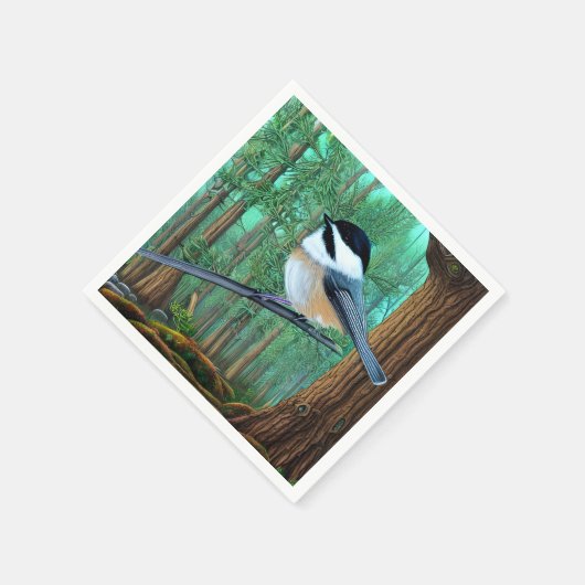Rustic Evergreen Pine Chickadee Servet (Hoek)