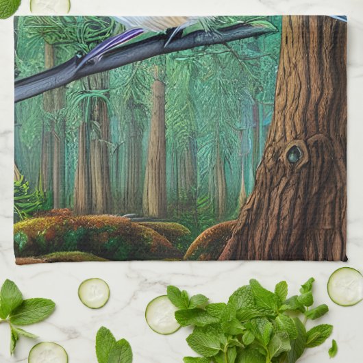 Rustic Evergreen Pine Chickadee Theedoek (Gevouwen)