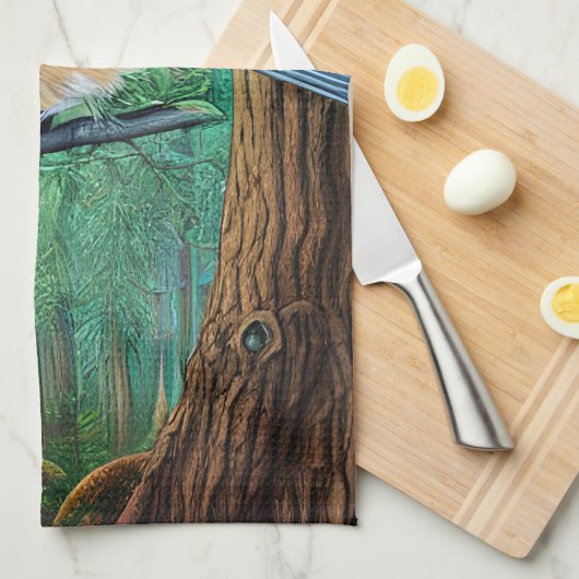 Rustic Evergreen Pine Chickadee Theedoek (Quarter Fold)