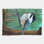 Rustic Evergreen Pine Chickadee Theedoek (Horizontaal)