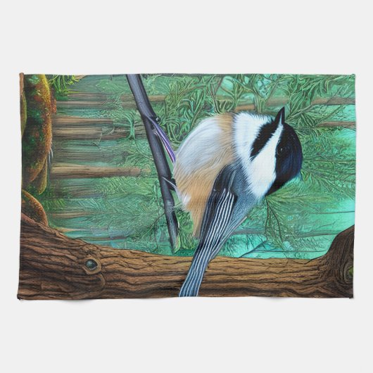 Rustic Evergreen Pine Chickadee Theedoek (Horizontaal)