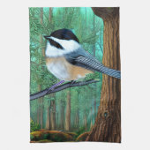 Rustic Evergreen Pine Chickadee Theedoek (Verticaal)