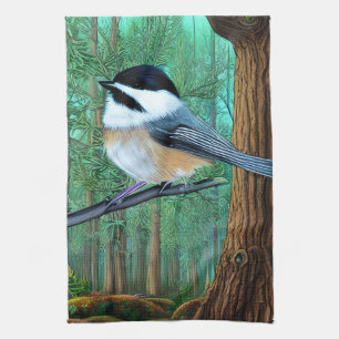 Rustic Evergreen Pine Chickadee Theedoek