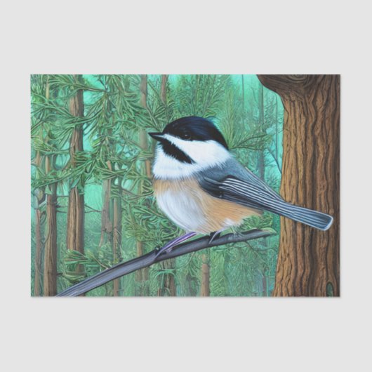 Rustic Evergreen Pine Chickadee Tissuepapier (Voorkant)