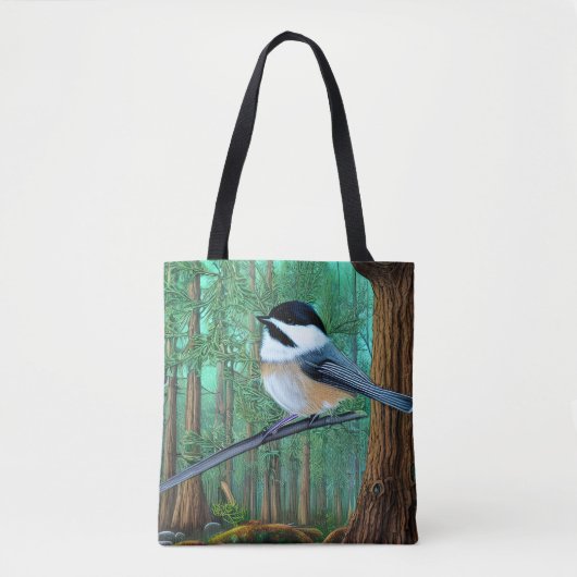 Rustic Evergreen Pine Chickadee Tote Bag (Voorkant)