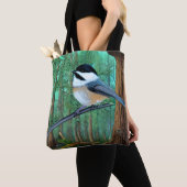 Rustic Evergreen Pine Chickadee Tote Bag (Dichtbij)